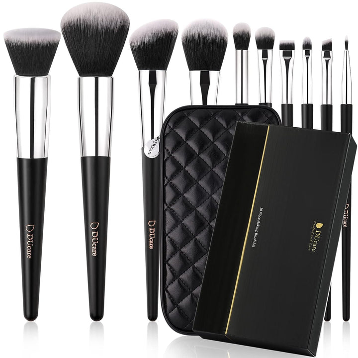 DUcare Brochas de maquillaje con estuche, 10 piezas de brochas de m...