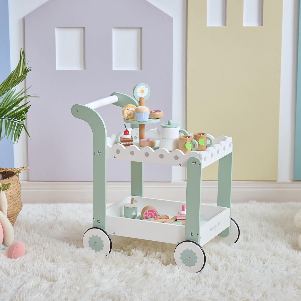 Teamson Kids Carro de postre para sorber por la tarde, blanco/verde menta