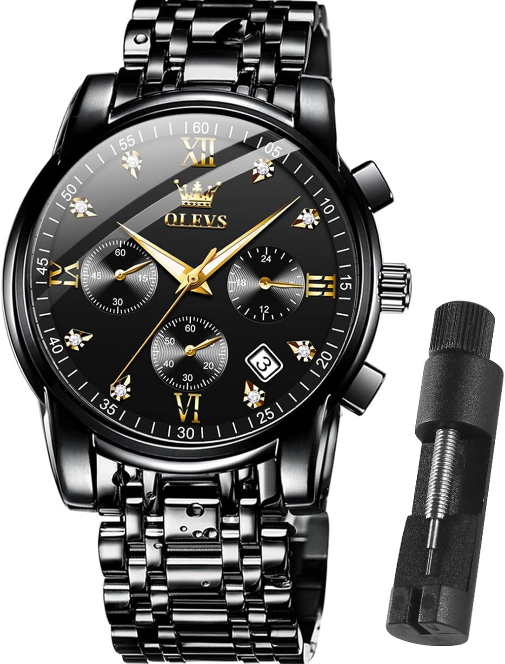 OLEVS Relojes de Oro para Hombres Reloj de Pulsera de Lujo a Prueba de Agua Gran Cara Elegante Acero Inoxidable Analógico Cuarzo Fecha Cronógrafo Luminoso Lectura Fácil Relojes de Negocios Regalos para Hombres Graduación