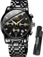 OLEVS Relojes de Oro para Hombres Reloj de Pulsera de Lujo a Prueba de Agua Gran Cara Elegante Acero Inoxidable Analógico Cuarzo Fecha Cronógrafo Luminoso Lectura Fácil Relojes de Negocios Regalos para Hombres Graduación