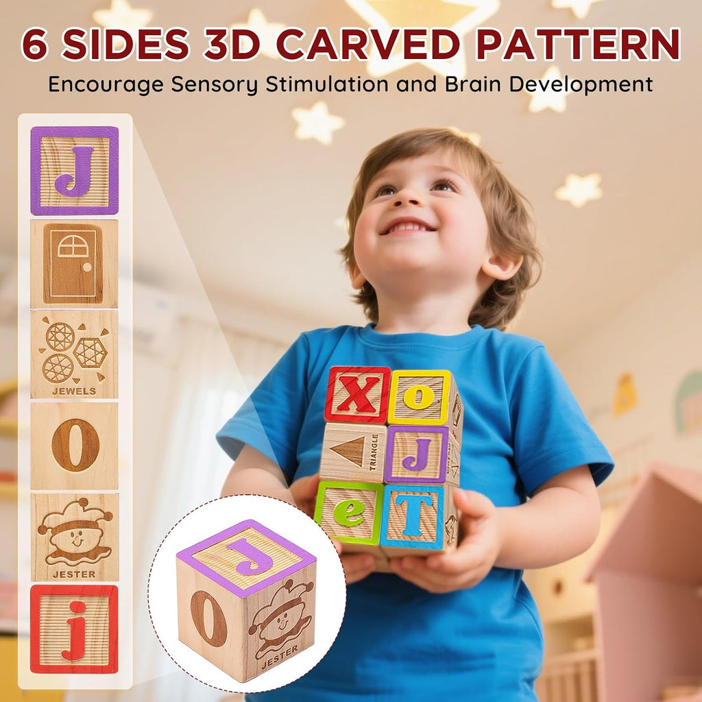 SainSmart Jr. Bloques de madera del alfabeto de 1.73 pulgadas, 30 bloques de construcción que incluyen letras, números y animales, bloques de madera Montessori para niños en edad preescolar
