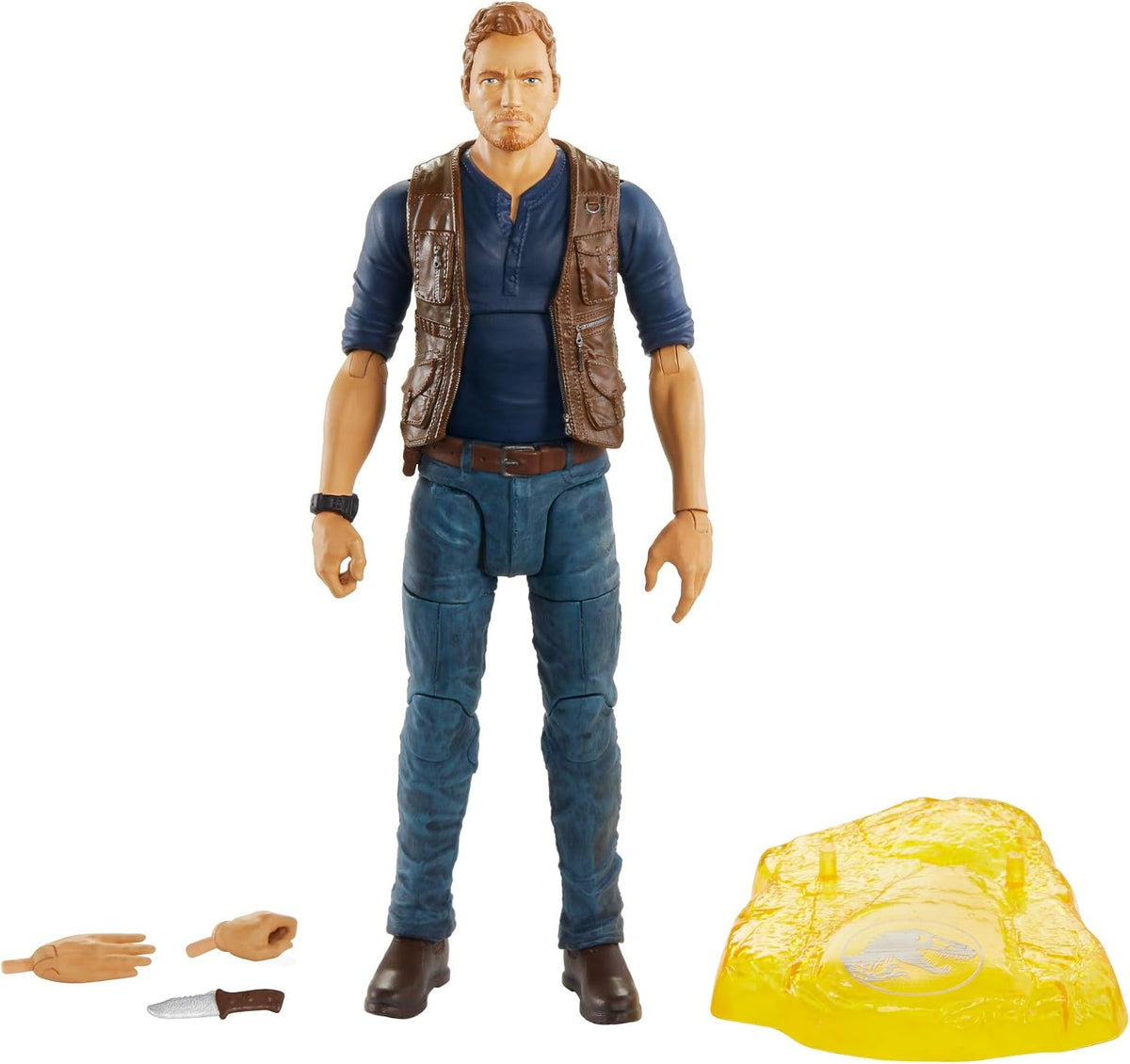 Jurassic World Toys Owen Grady Figura de acción coleccionable de 6 pulgadas con detalle de película, articulaciones móviles, accesorio de cuchillo de juguete, manos adicionales