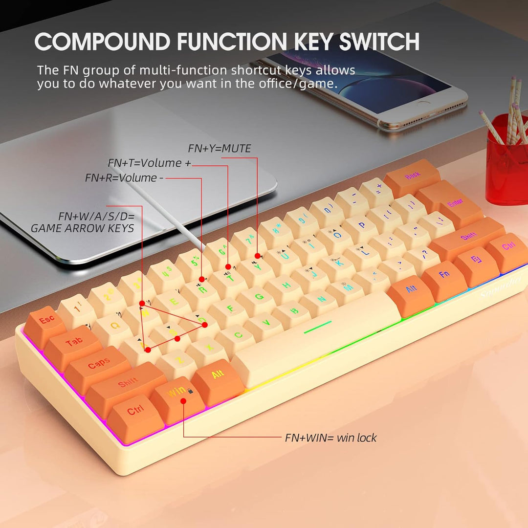 Snpurdiri - Teclado para videojuegos 60% con cable, retroiluminado...