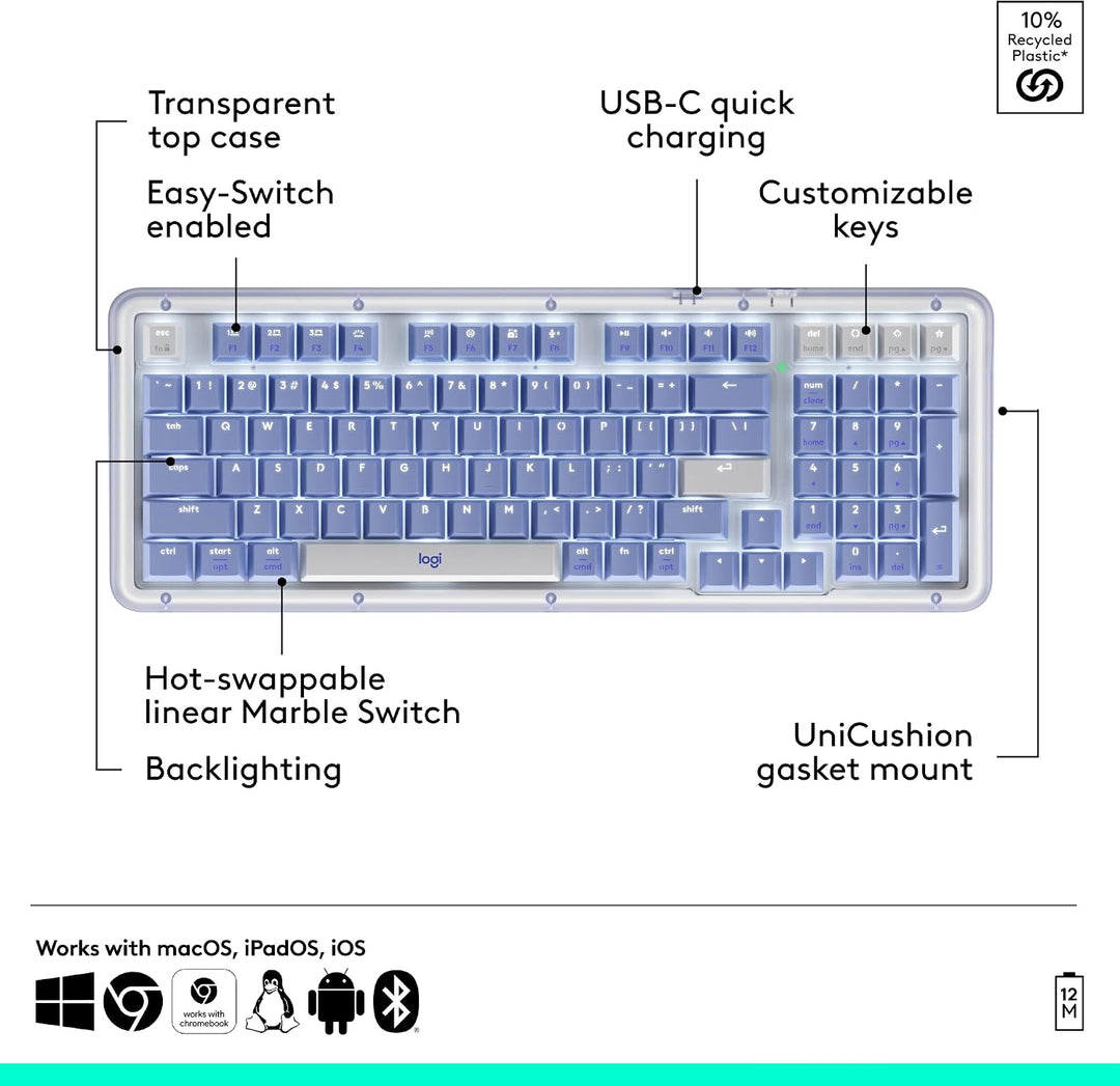 Logitech Alto Keys K98M - Teclado mecánico inalámbrico, teclado per...