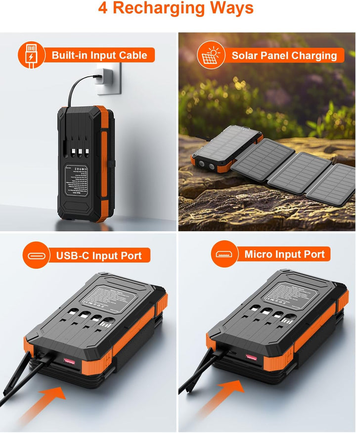 Kepswin Cargador Solar Power Bank 49800mAh con 4 Cables Integrados...
