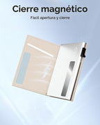 Cartera mejorada 2026 para hombre, bloqueo RFID [desplegable suavemente] Soporte para tarjetas de crédito minimalista triple billetera delgada de metal y ranura para efectivo, cartera de bolsillo
