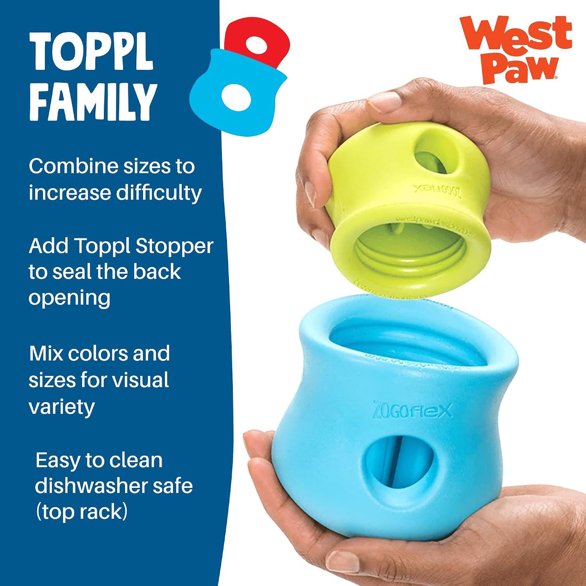 Dispensador interactivo de golosinas para perros West Paw, con diseño Toppl de Zogoflex®, L