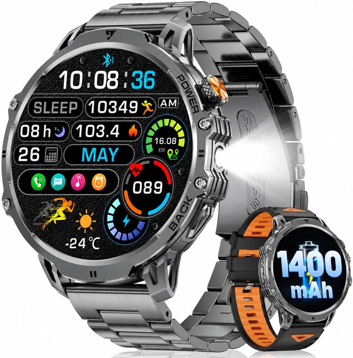 LIGE Relojes inteligentes militares para hombres (2 bandas), pantalla
