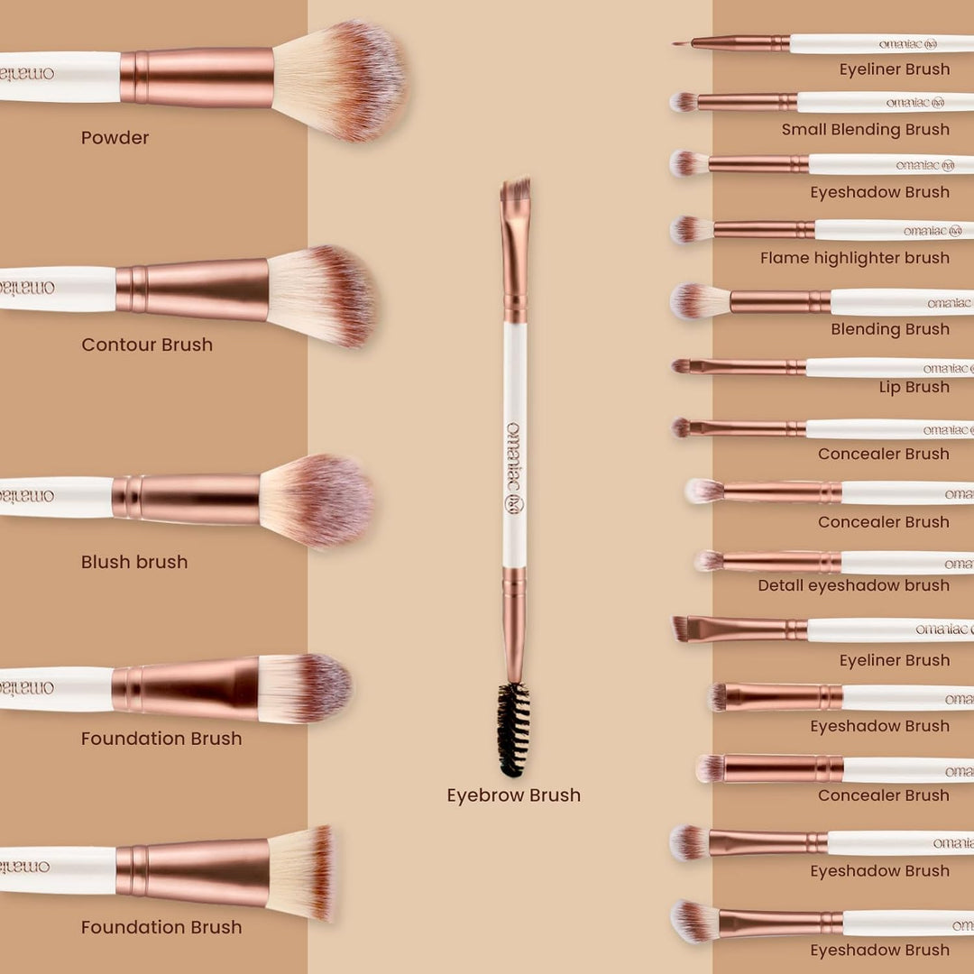 OMANIAC Juego de 20 brochas de maquillaje profesional \u2013 Base s...