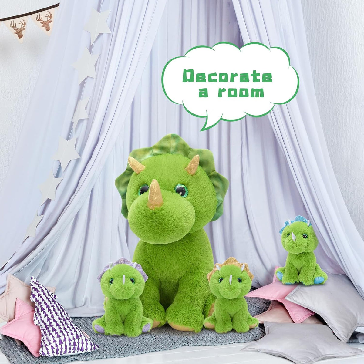 MaoGoLan Triceratops - Animal de peluche verde con 3 bebés, dinosaurio de