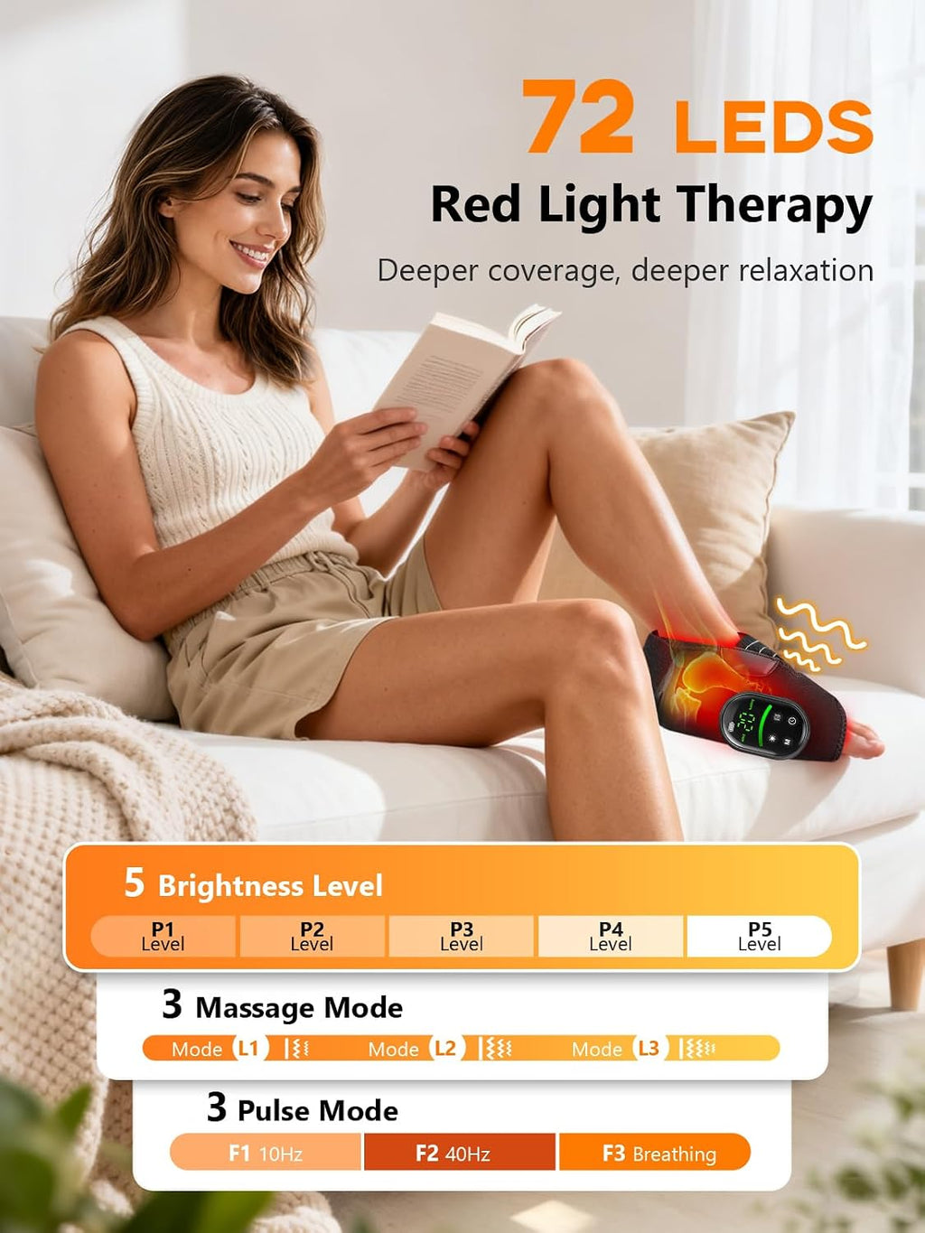 Terapia de luz roja para pies y tobillo, 72 LED Tri-Chip