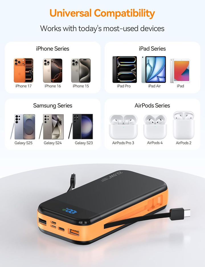 LENGSUM Cargador portátil de batería con cables integrados, 32000 m...