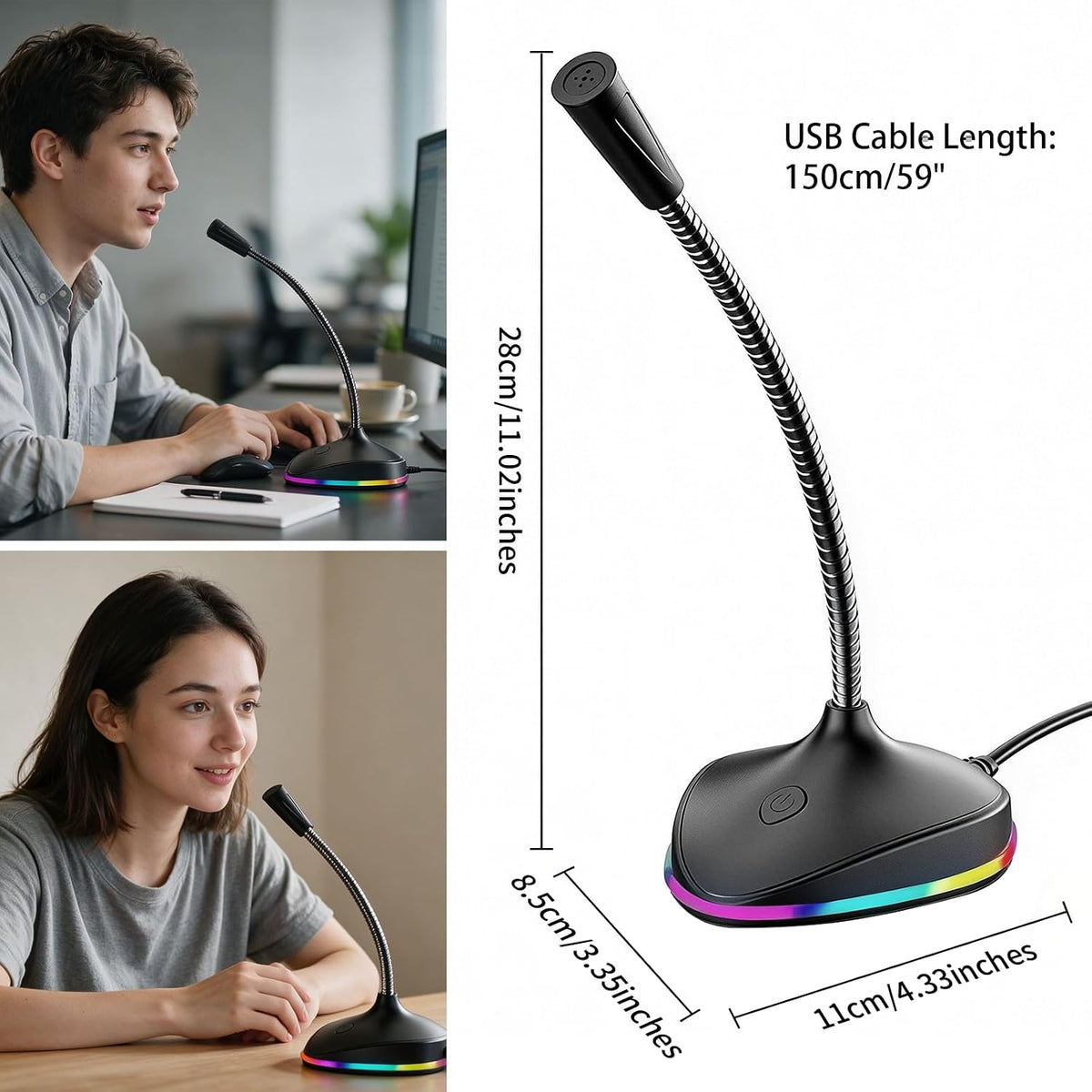 Micrófono de computadora USB, micrófono de PC de cuello de cisne