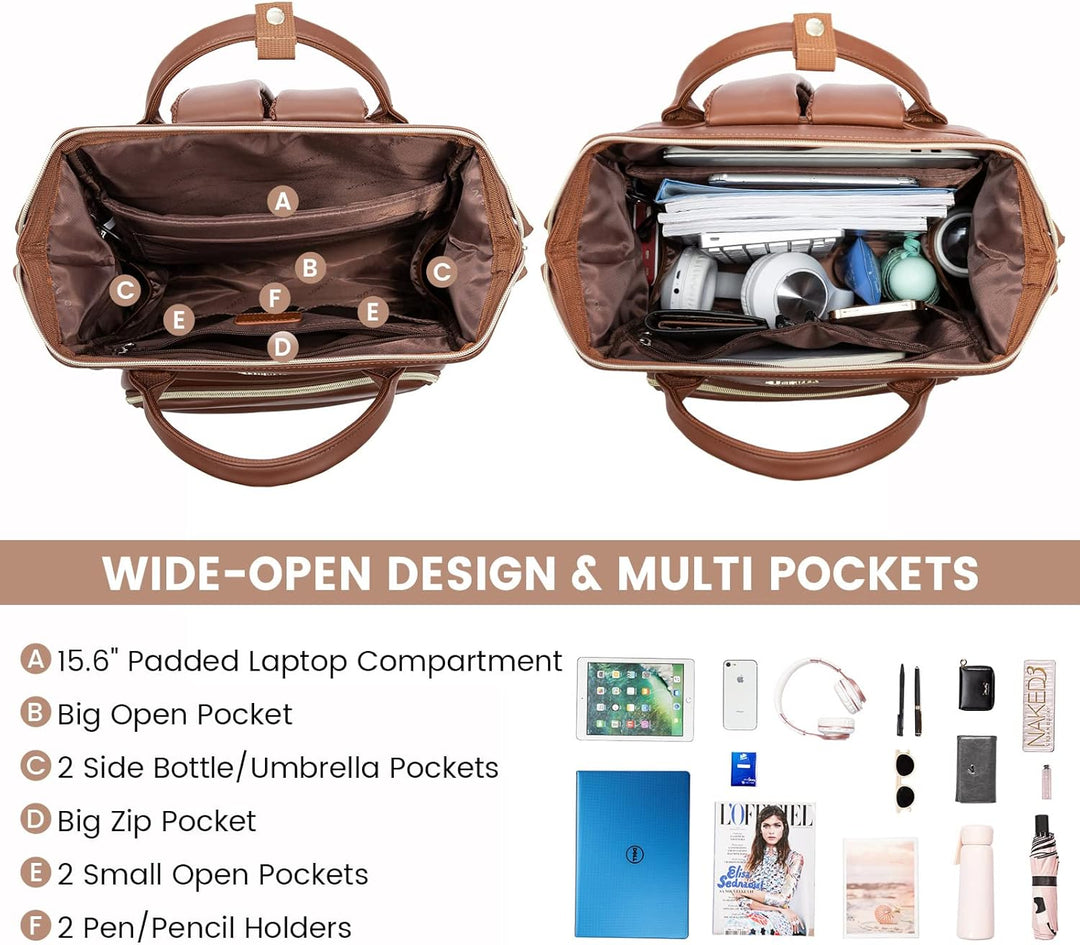 LOVEVOOK Mochila de cuero para laptop para mujer de 15.6 pulgadas,...