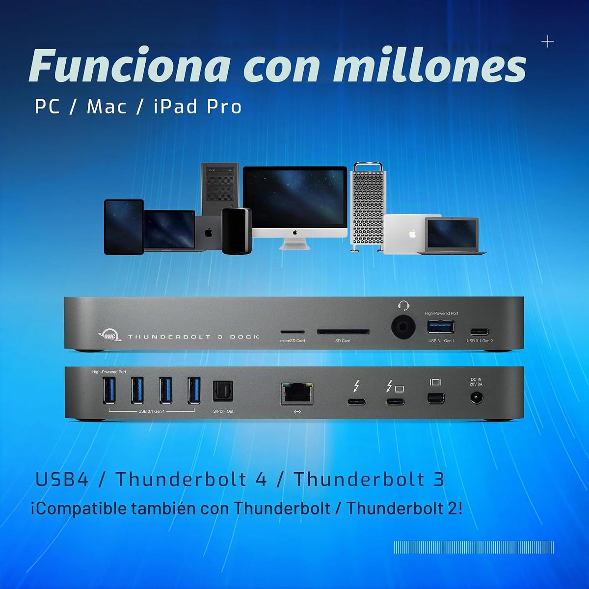 Solución de conectividad OWC Thunderbolt Dock de 14 puertos Thunderbolt