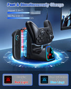 9 en 1 Controller carga Dock para Nintendo interruptor 2/interruptor 1/OLED Controller, Fast Charger Station para Joy Con 2&1 y Pro Controller 2&1, Charger Accessories con RGB Light