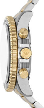 Emporio World Explorer - Reloj de acero inoxidable con cronógrafo bicolor para hombre (modelo: AR11695)