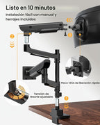 monTEK Brazo Dual Ultrawide para Monitores de 17-57" Pantallas, USB, Negro