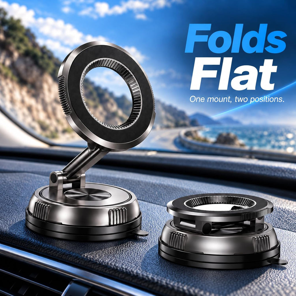 Soporte magnético para teléfono de coche compatible con MagSafe, soporte plegable de aleación de zinc, ajuste de 4 ejes para tablero y parabrisas para iPhone 18-12