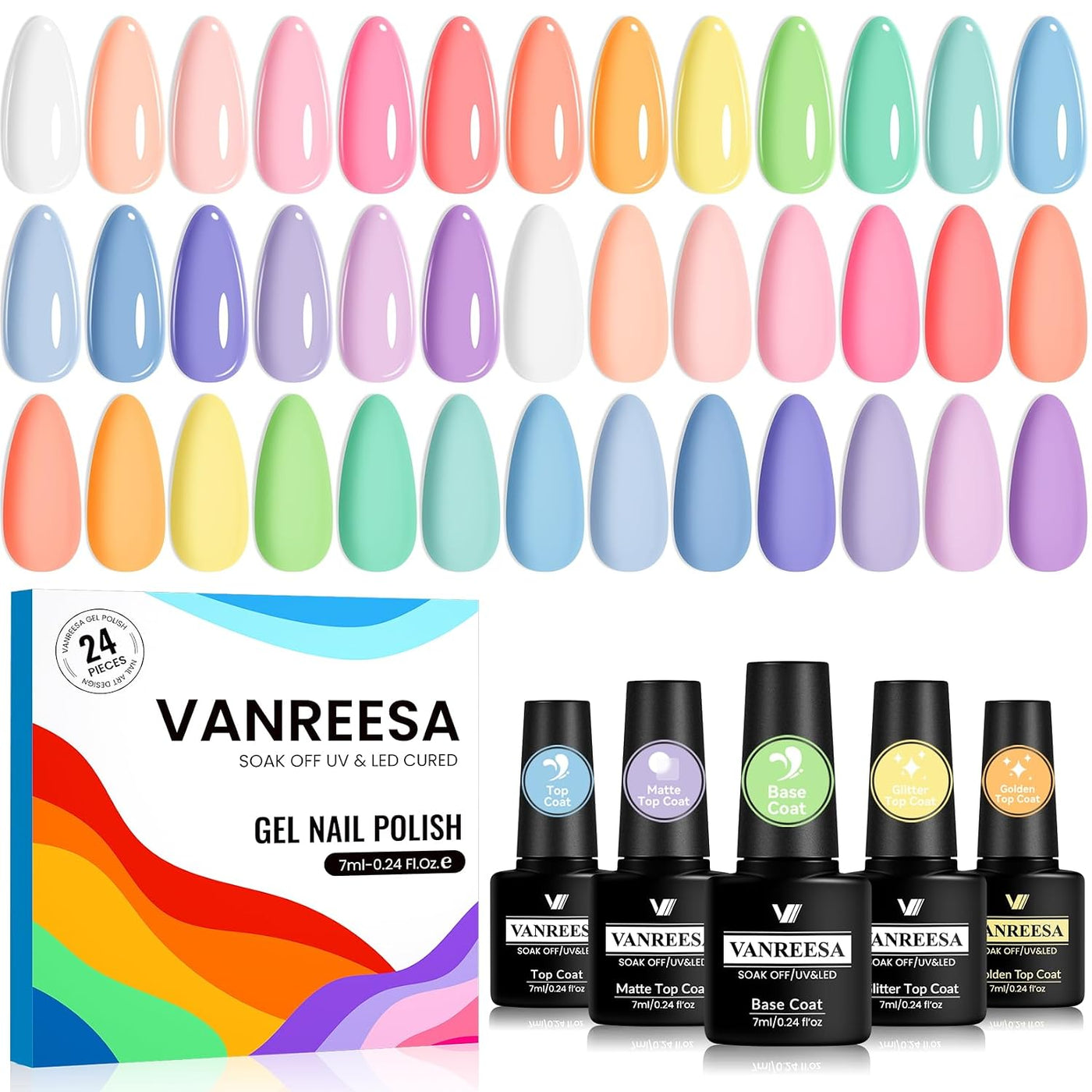 VANREESA Juego de 24 esmaltes de uñas de gel pastel, esmalte de gel...
