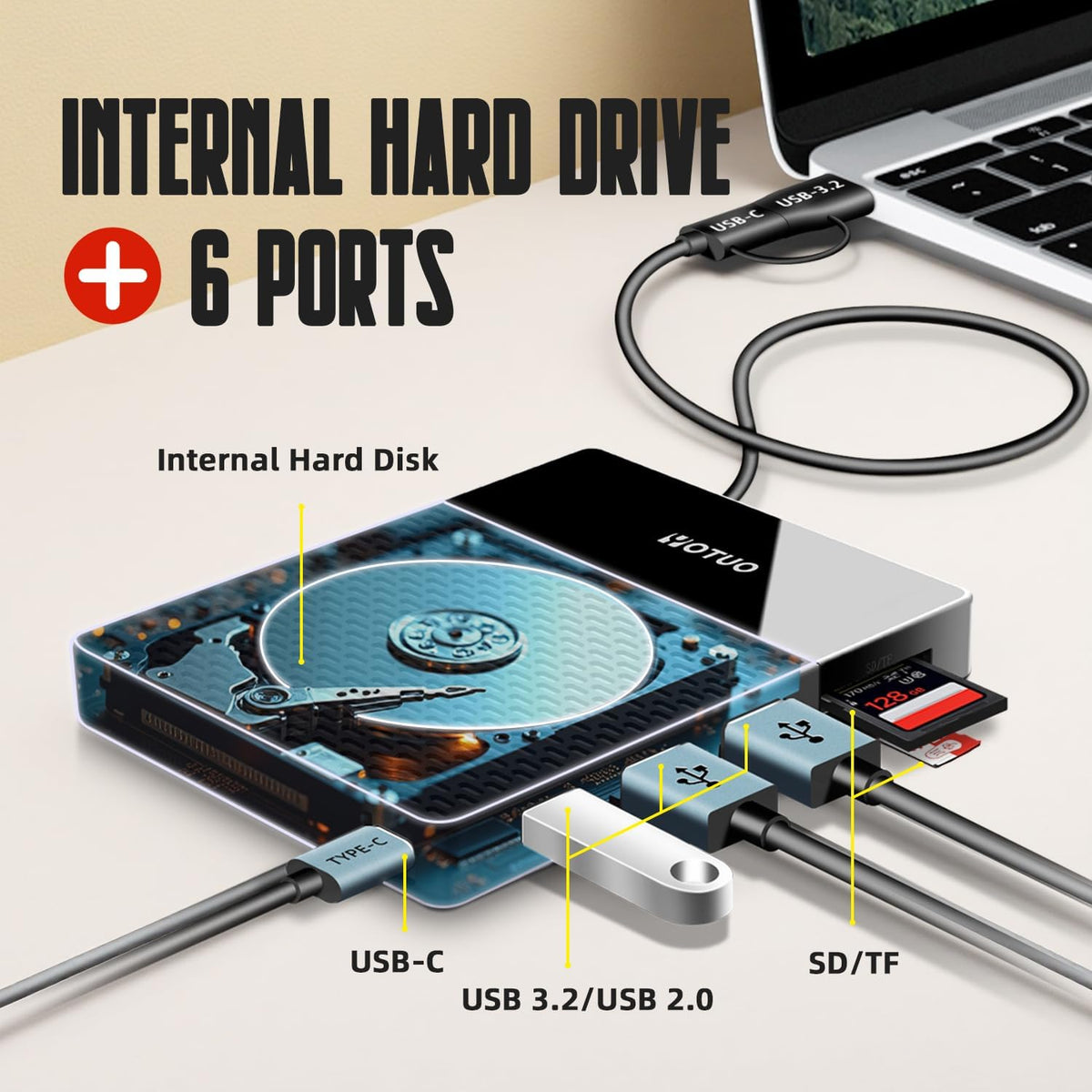 YOTUO Estación de acoplamiento portátil de 500GB con disco duro ext...