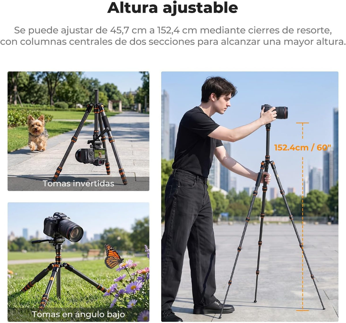 K&F CONCEPT Trípode de fibra de carbono de 60" con cabezal fluido
