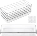 6 bandejas organizadoras grandes de plástico transparente de 15 x 6.3 pulgadas con 25 almohadillas antideslizantes para maquillaje, joyas, utensilios de cocina, baño y oficina