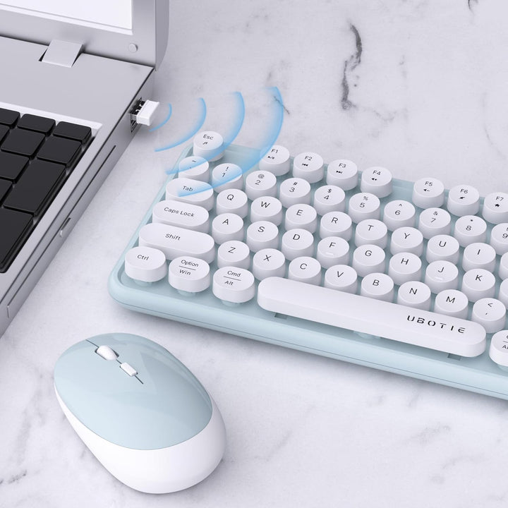 UBOTIE Teclado inalámbrico colorido para computadora y mouse óptico...