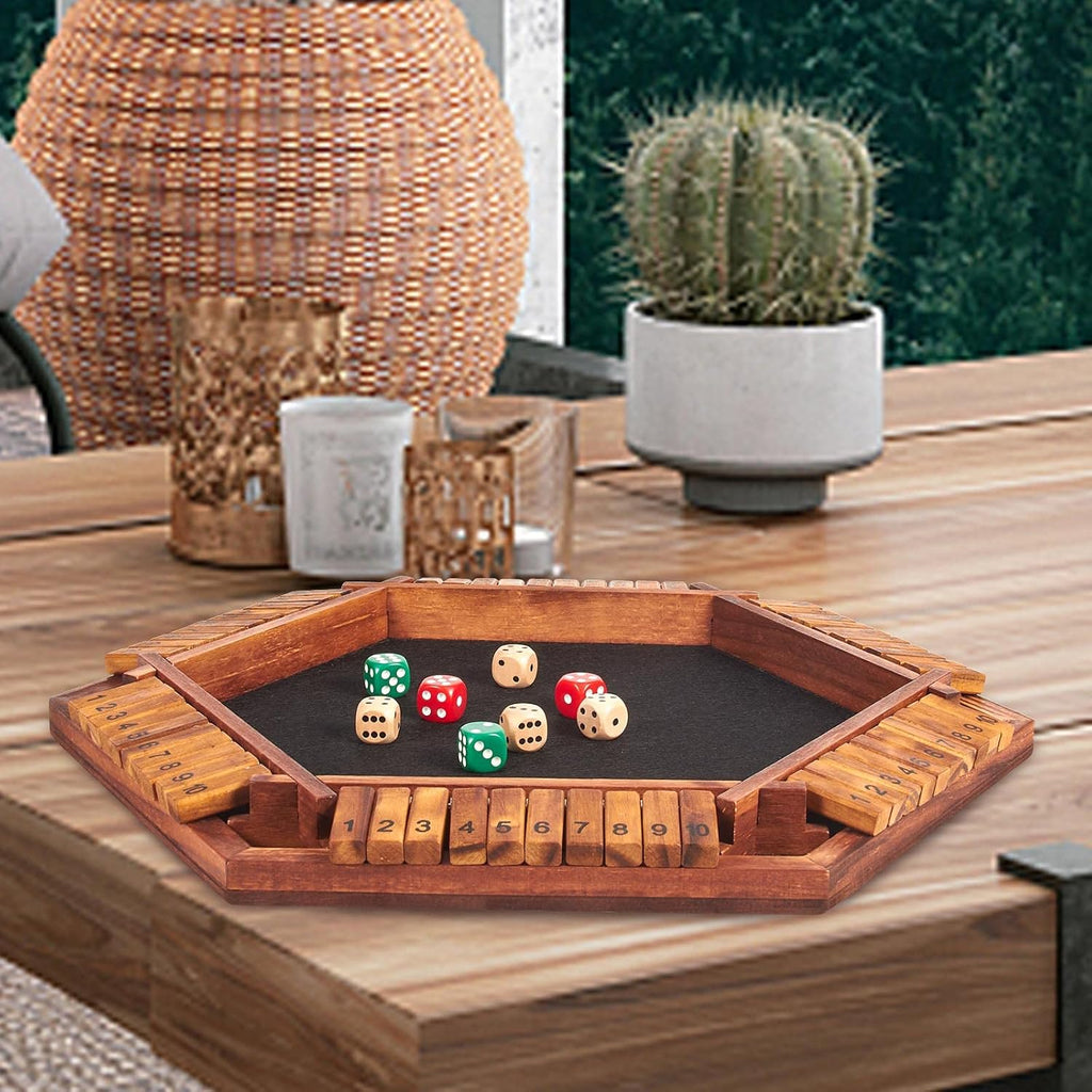 AMEROUS - Juego mejorado de dados "Shut The Box" para 1-6 jugadores, juego de mesa de madera para matemáticas con 16 dados para niños, adultos, familia, aula, hogar, fiesta o bar