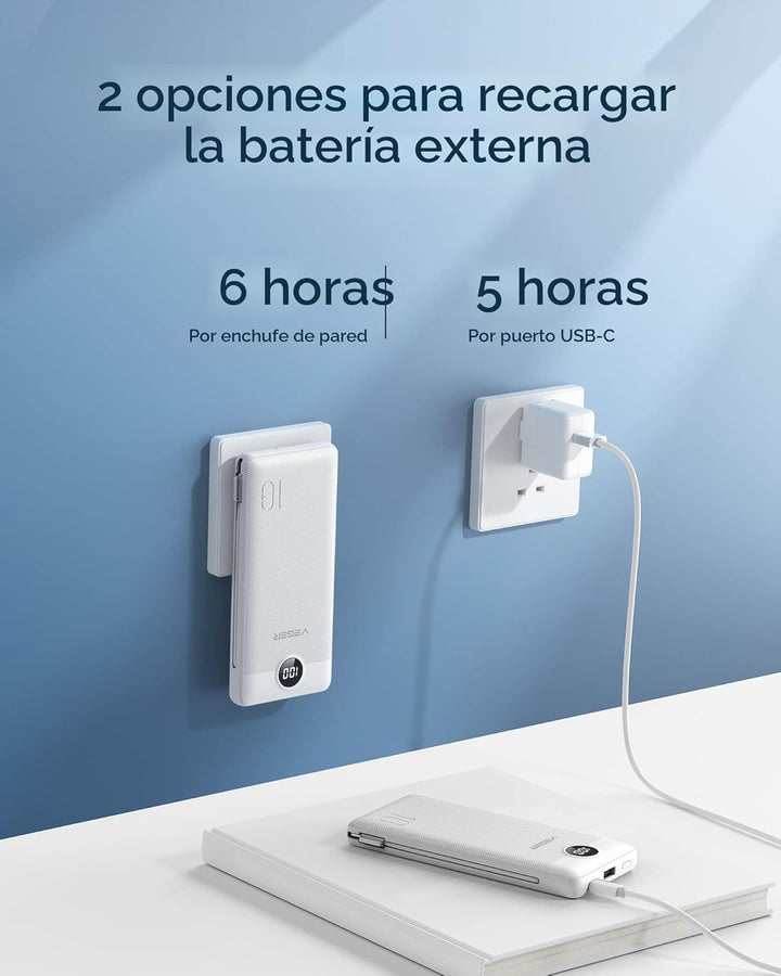 VEGER Cargador portátil para iPhone con cables integrados y enchufe...