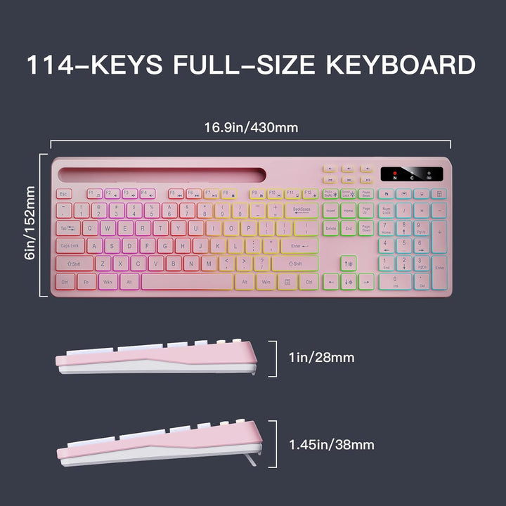Soueto Teclado inalámbrico con retroiluminación RGB de 7 colores, t...