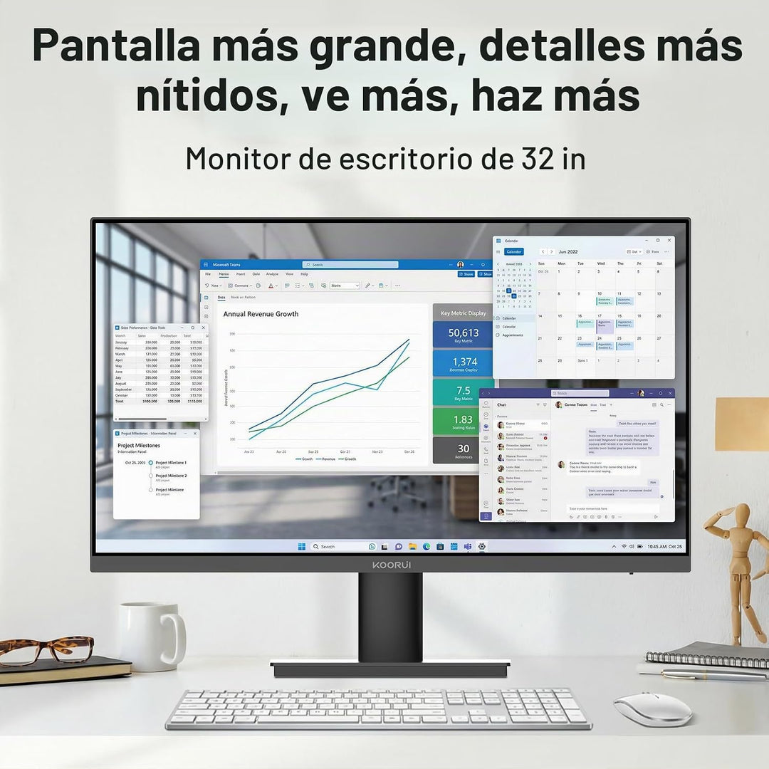 KOORUI Monitor 4K UHD 3840 x 2160 de 32 pulgadas con altavoces inte...