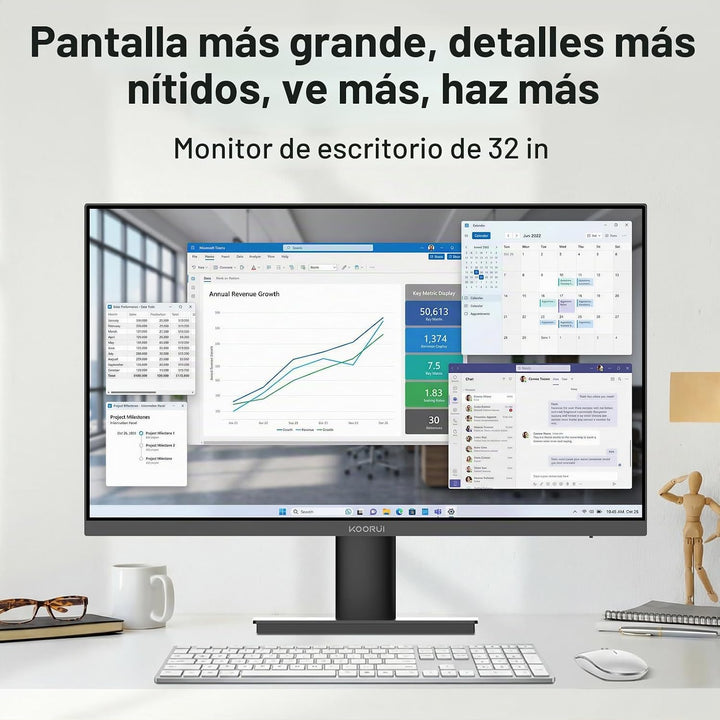 KOORUI Monitor 4K UHD 3840 x 2160 de 32 pulgadas con altavoces inte...