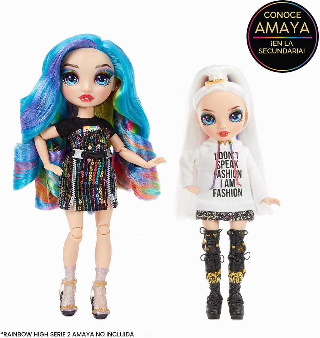Rainbow High Jr High - Series 2 Amaya Rain - Muñeca de moda de 9 pulgadas con accesorios de diseño y mochila que abre y cierra. Gran regalo de juguete para niños de 6 a 12 años y coleccionistas