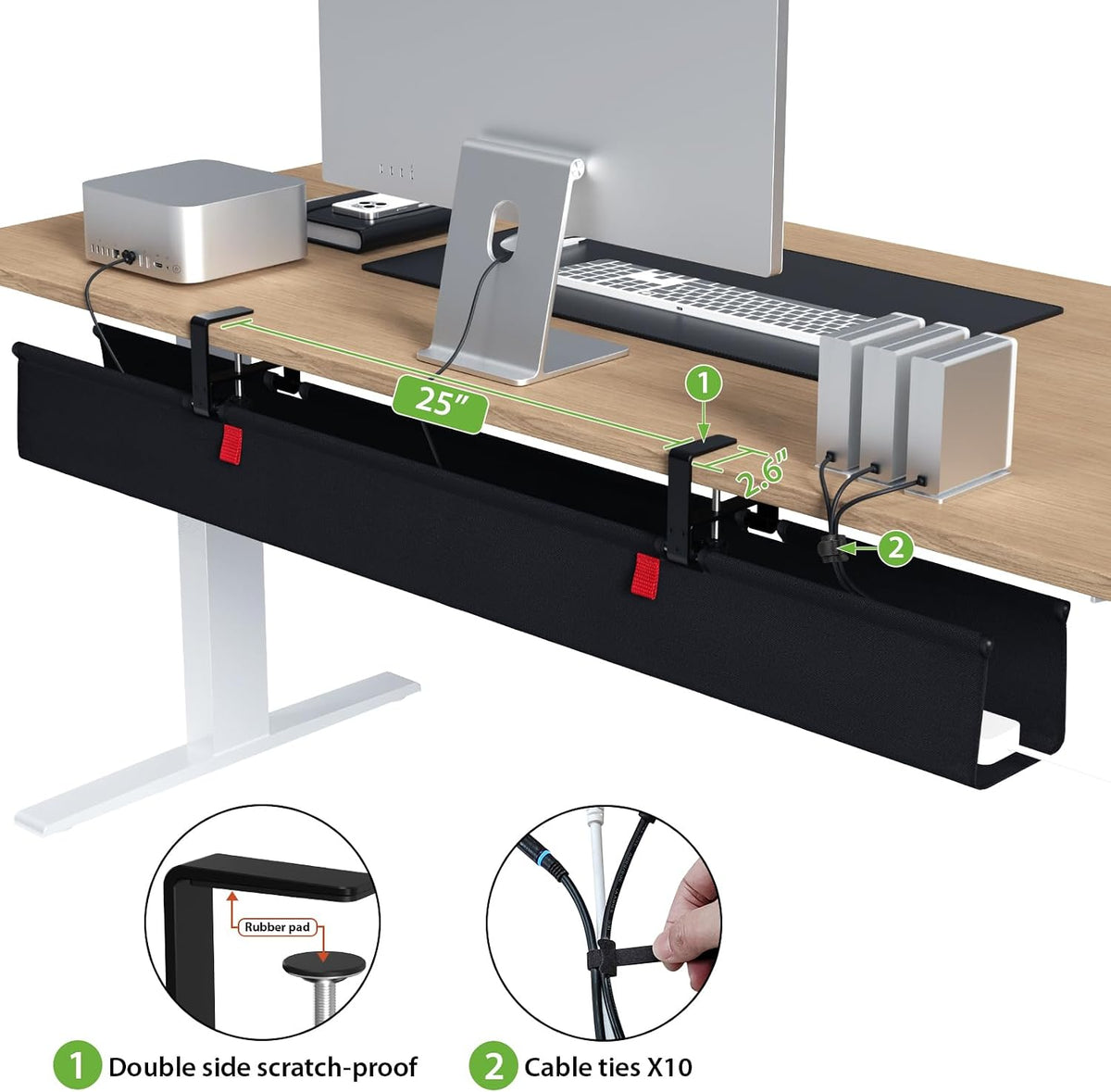 KEEGH Bandeja de Gestión de Cables Extra Grande de 48" para Debajo del Escritorio - Gestión de Cables Debajo del Escritorio - Montaje de Abrazadera/Tornillo - Soporta Hasta 70 lbs - Gestión de Cables
