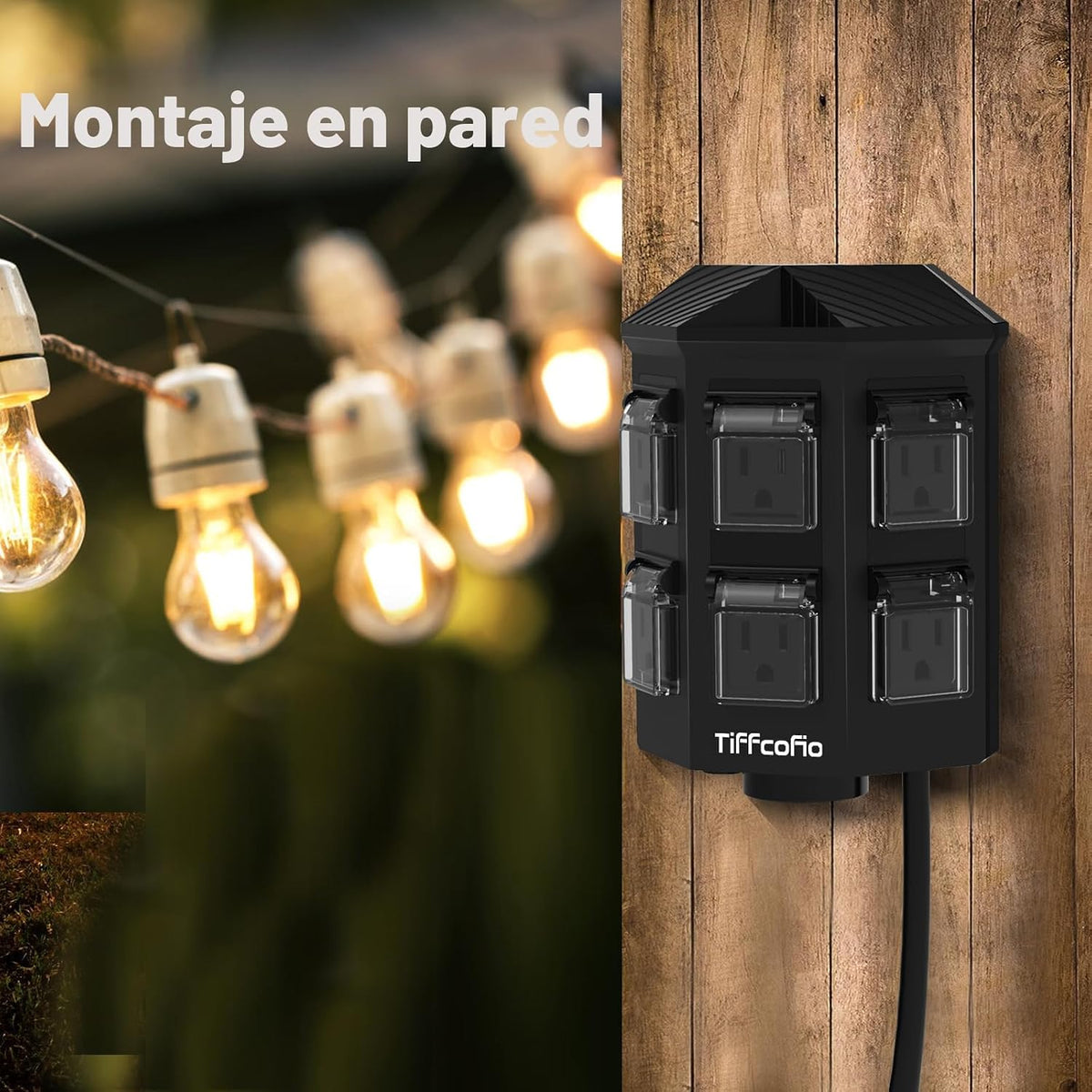 Tira de alimentación para exteriores resistente a la intemperie, cable de extensión de 25 pies con estaca, 6 tomas de tierra para decoraciones de Halloween y Navidad, 15A/1875W