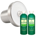 PRIMALS Paquete completo de ducha limpia, cabezal de ducha filtrado, champú fortalecedor del cabello y gel de baño natural, elimina cloro, flúor y metales pesados, cero sulfatos, parabenos o fragran