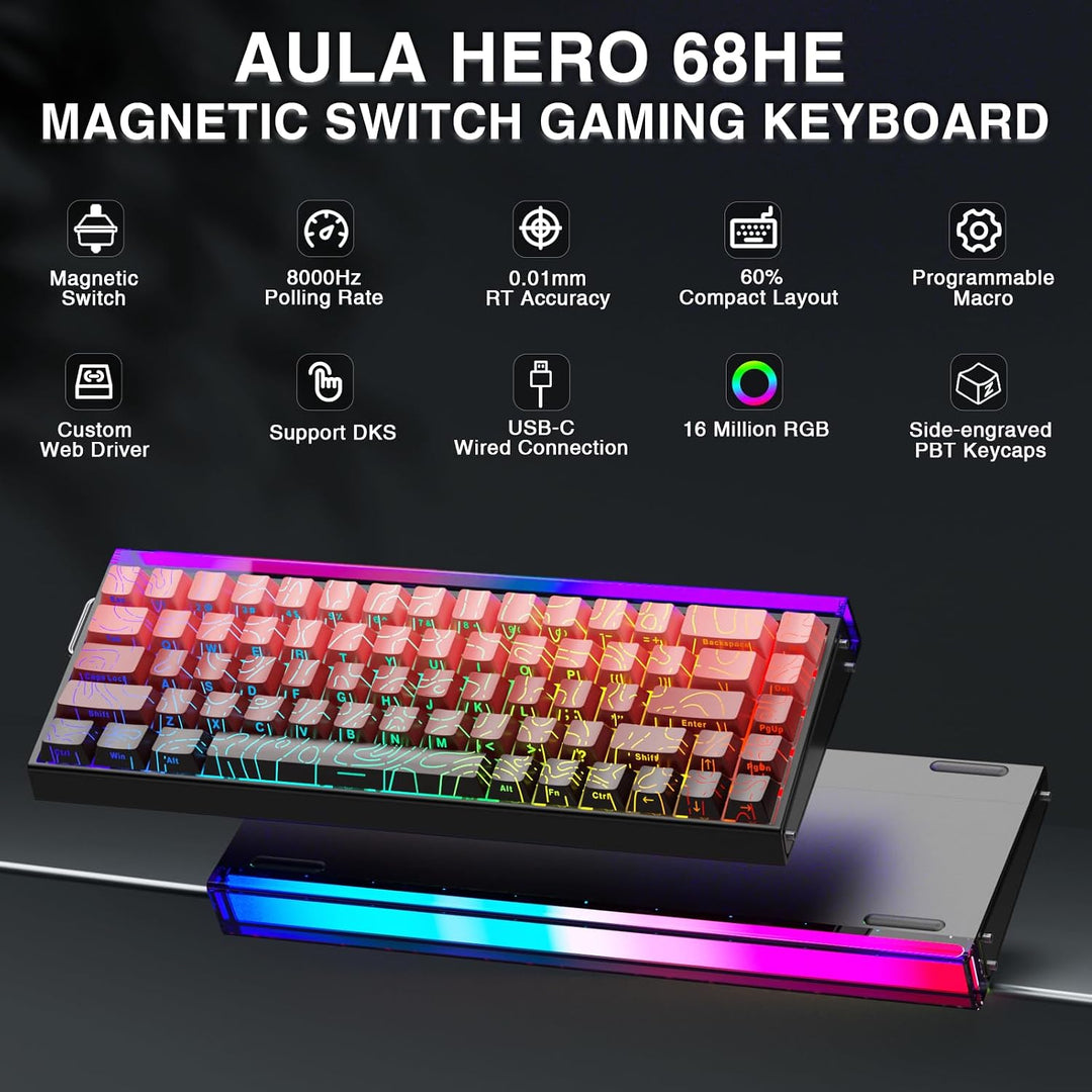 AULA Hero 68 HE 60% Teclado Gaming Cableado, Teclado con Interrupto...