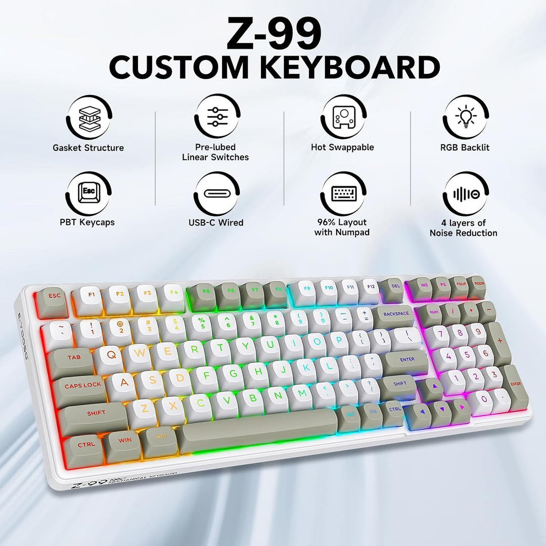 HUO JI Z-99 Teclado mecánico con cable, sonido cremoso, interruptor...