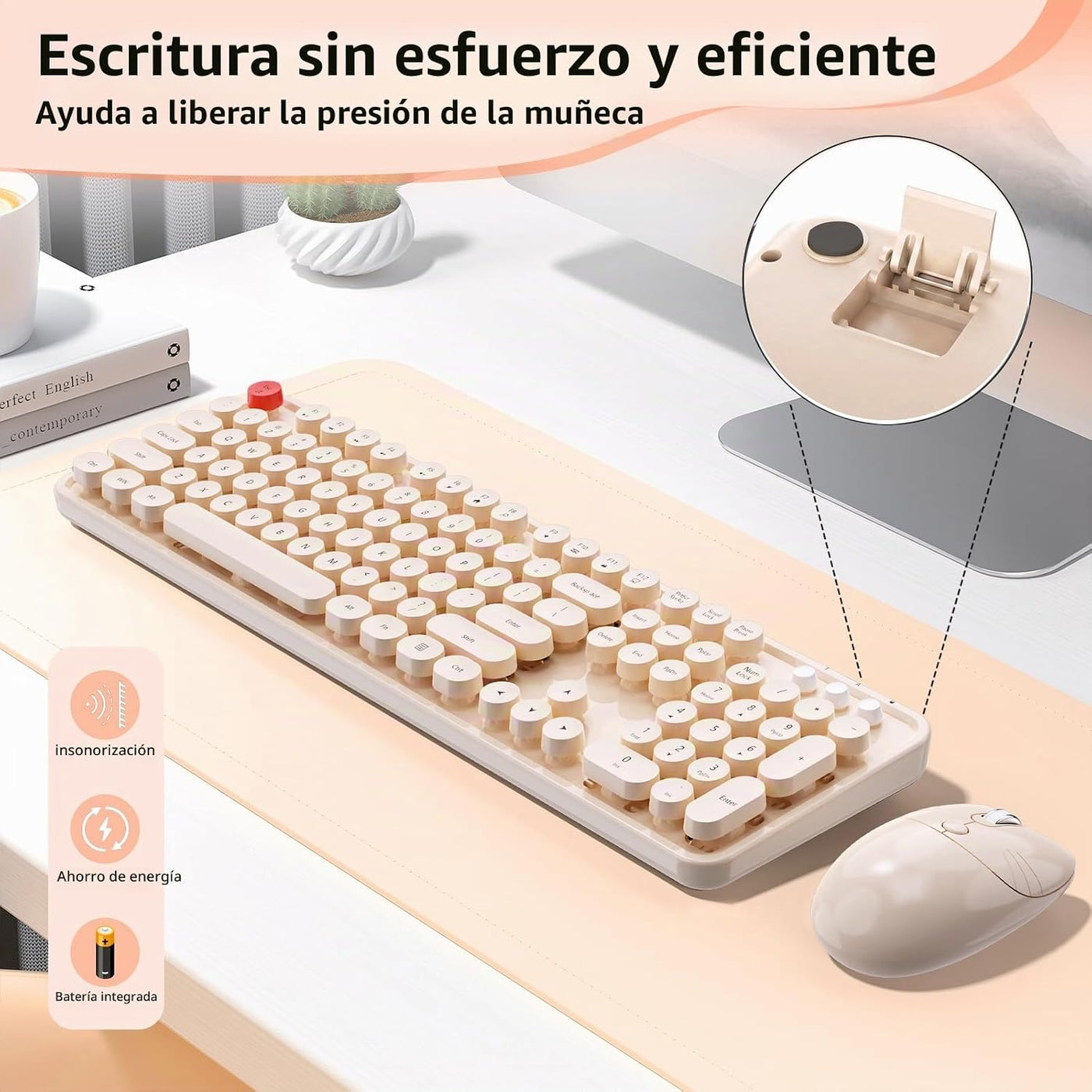 Teclado y mouse inalámbricos, 104 teclas redondas MOFII máquina de...