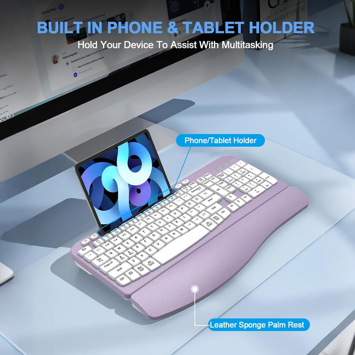 Teclado inalámbrico ergonómico con reposamuñecas acolchado, teclas...