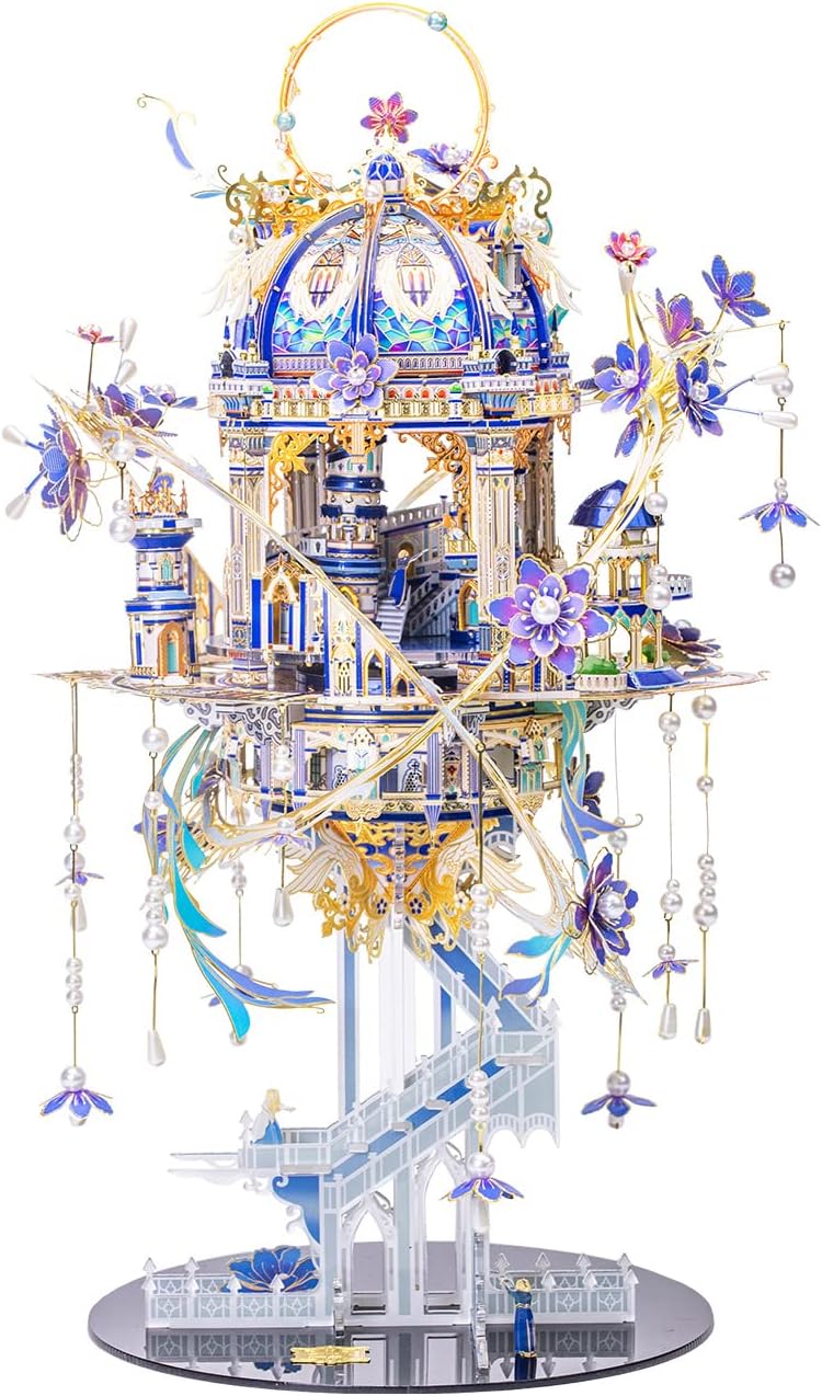 MU Rompecabezas de metal 3D para adultos Romeo y Julieta con juego de caja Musix de iluminación, kits de modelo de palacio de elfos, construcción de arquitectura en miniatura, juego de rol, juego de rol, regalo de amor, decoración del hogar