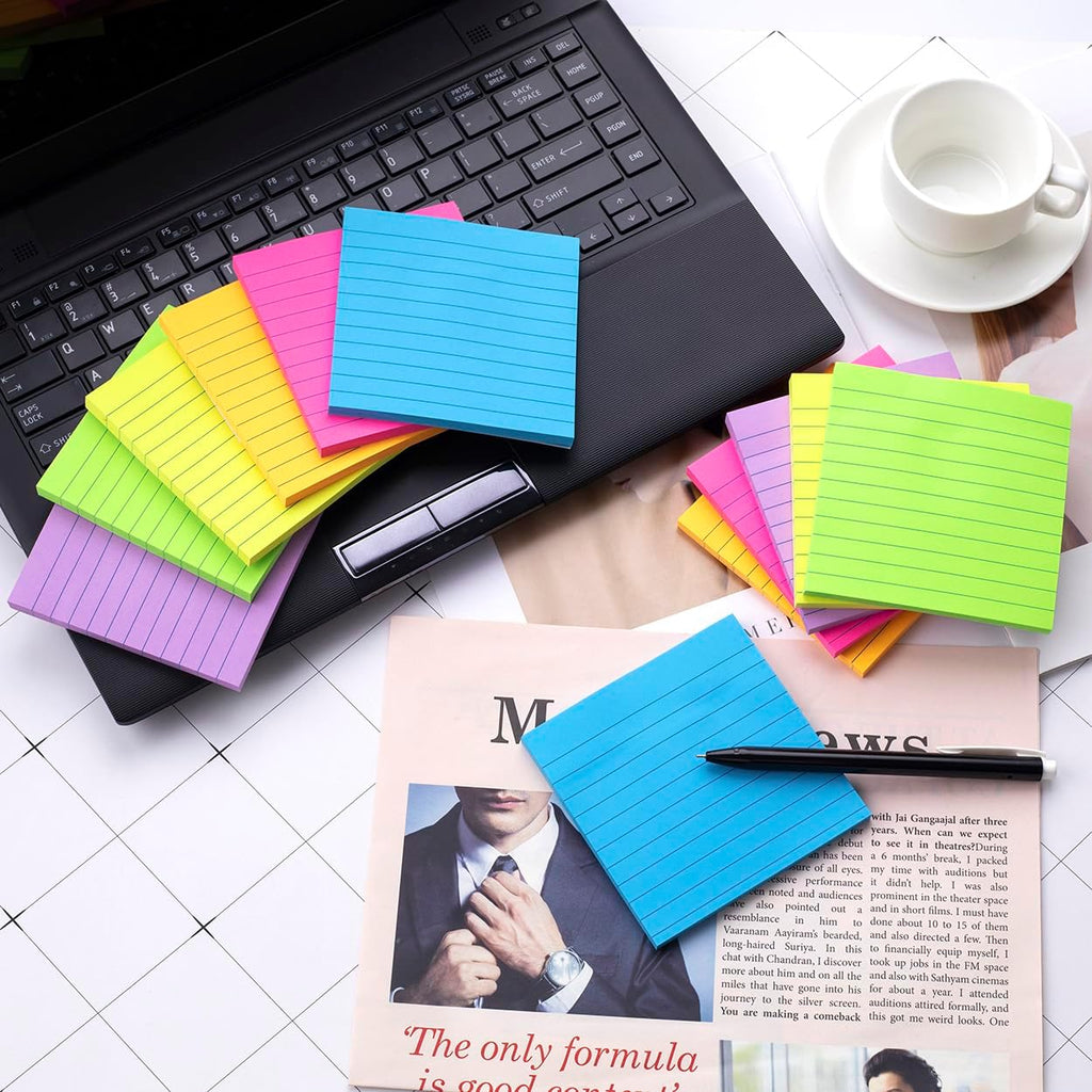 (36 blocs) notas adhesivas forradas de 4 x 4 pulgadas, 6 blocs de notas autoadhesivas de colores brillantes, adhesivo fuerte, 47 hojas/bloc