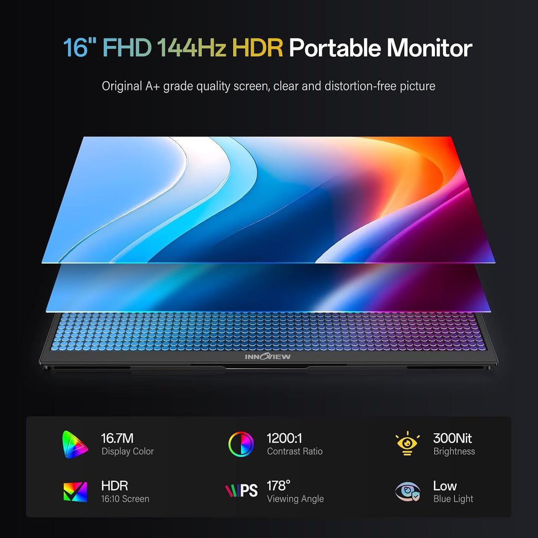 InnoView Monitor portátil de 16 pulgadas 144Hz USB-C, 120Hz HDMI, m...