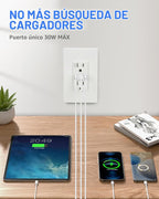 Enchufe de pared USB PD3.0 de 30W, receptáculo resistente a manipulaciones de 15 amperios con 2 puertos USB tipo C y 1 puerto USB tipo A, cargador USB para iPhone/iPad/Samsung/LG/MacBook