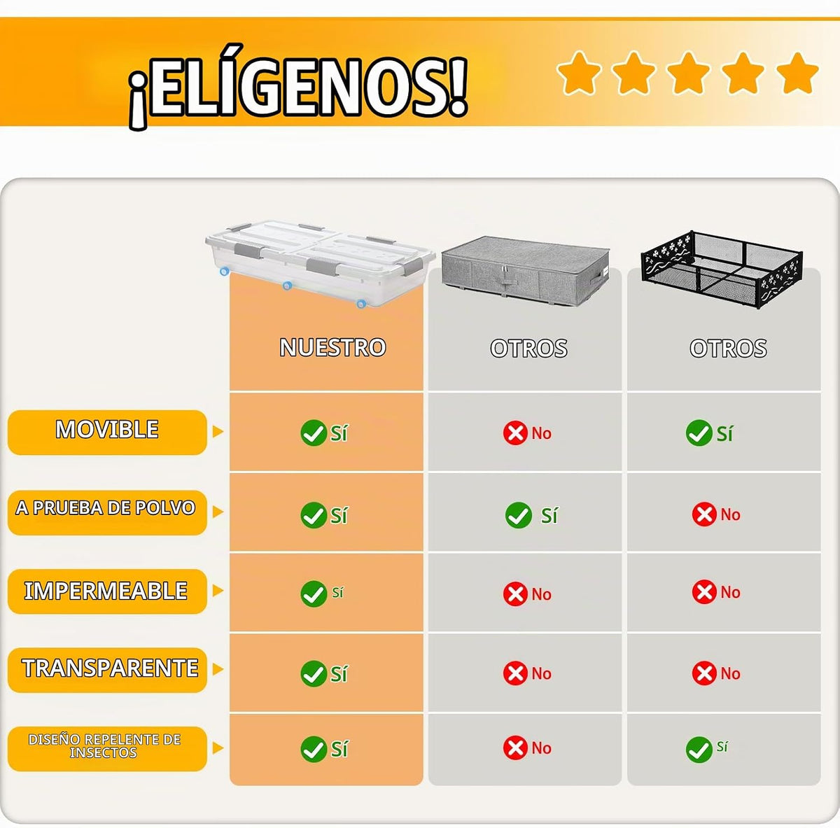 Beeveer - Contenedor de plástico para guardar debajo de la cama, 4 unidades