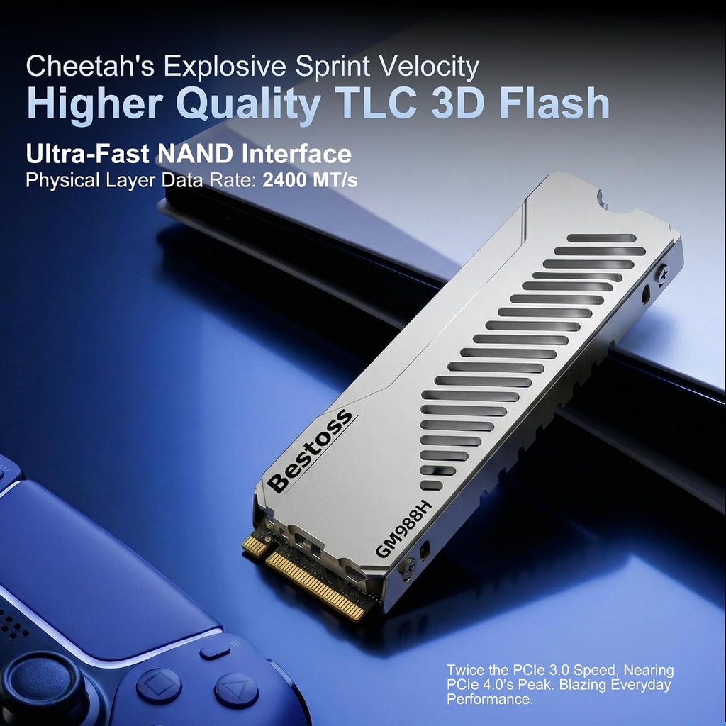 Bestoss SSD PCIe4.0 NVMe M.2 2280 de 2 TB con disipador de calor