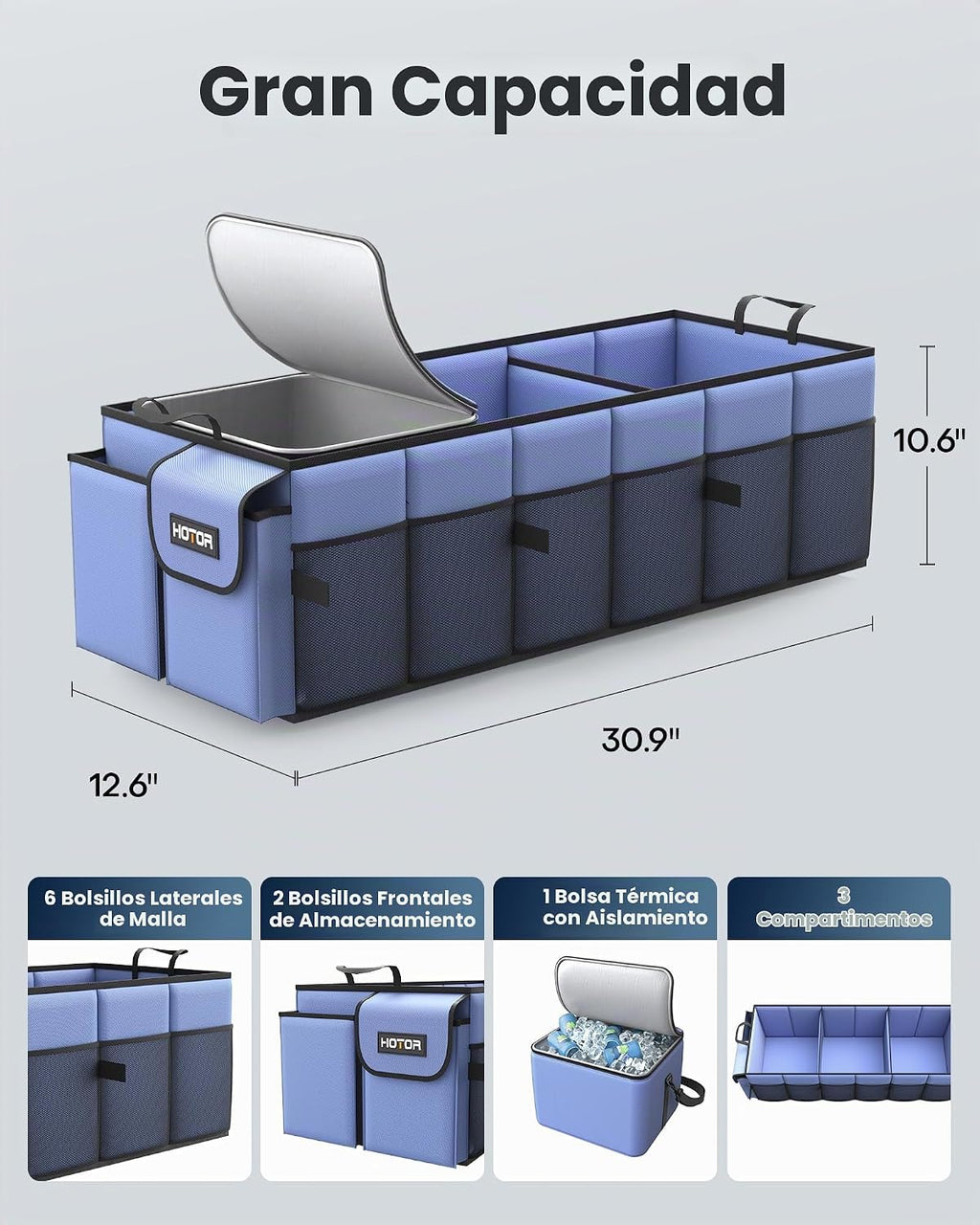 HOTOR Organizador de maletero, resistente y plegable con enfriador para