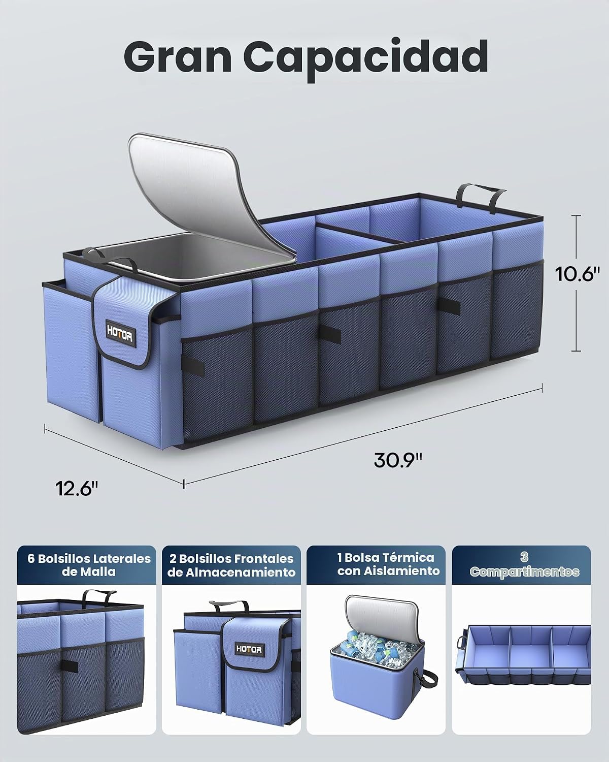 HOTOR Organizador de maletero, resistente y plegable con enfriador para