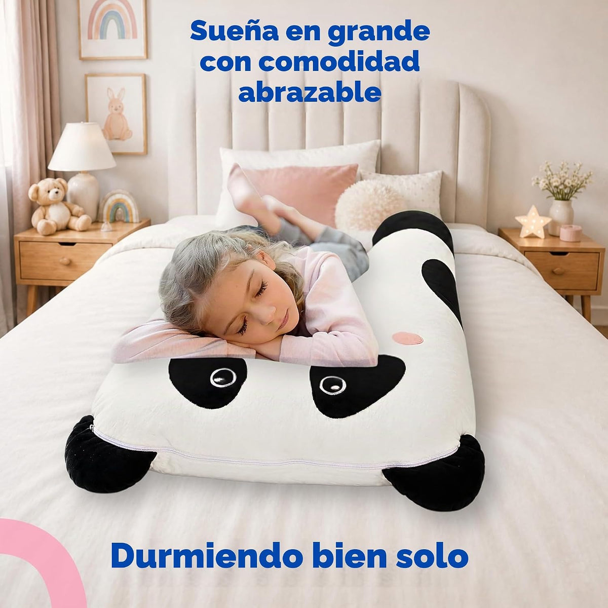 Almohada para cuerpo de niños con forma de panda - Almohada larga de felpa suave de 47" en forma de U, almohada de animales para niños, para dormir, leer, comodidad para TDAH y necesidades